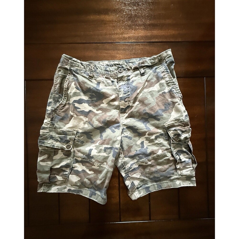 🔥American Eagle Outfitters Adjustable Camo Cargo Shorts Green Brown 36/38 Y2K